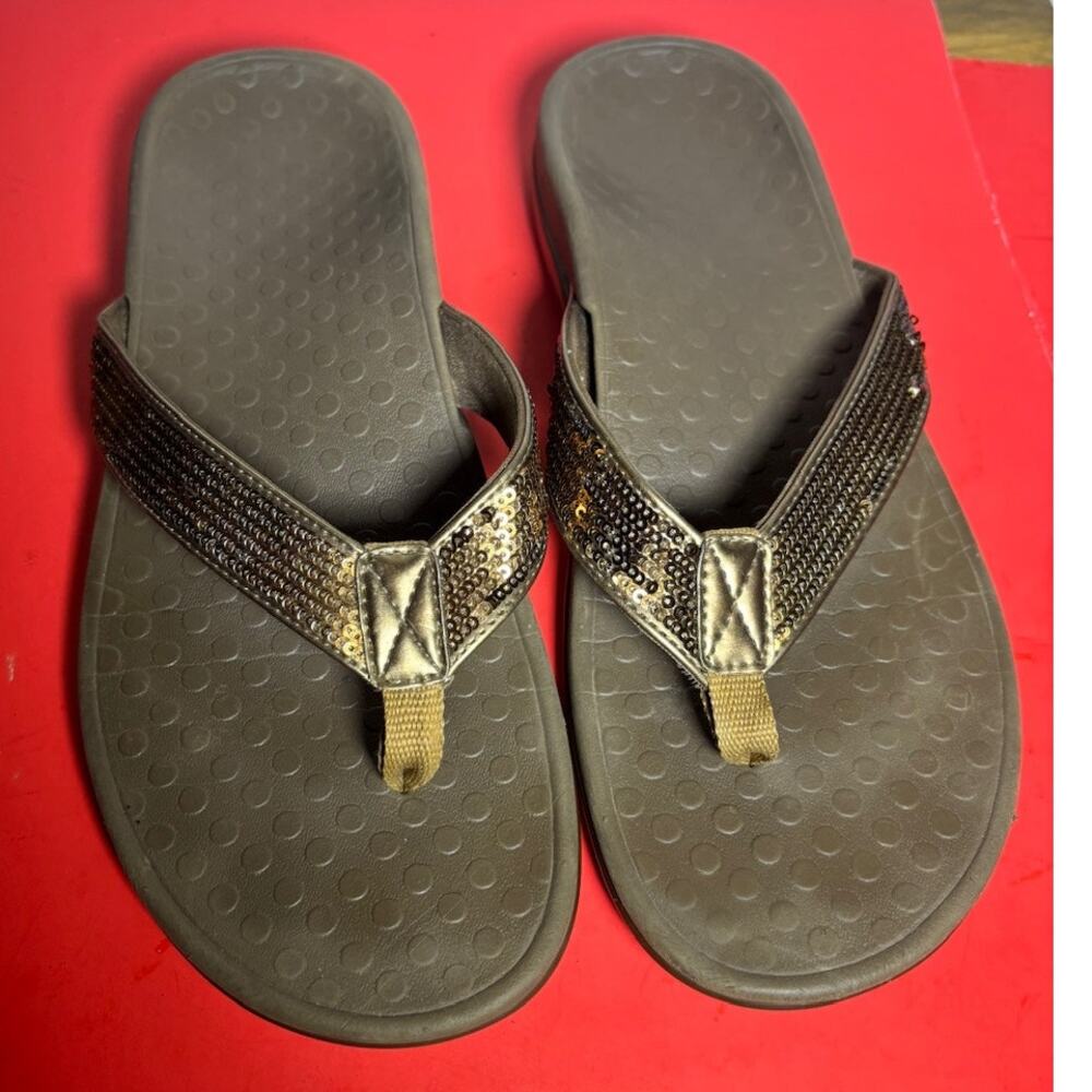 VIONIC Brown Glitter Thong Sandals Flip Flops Slip On Women's Sz 9